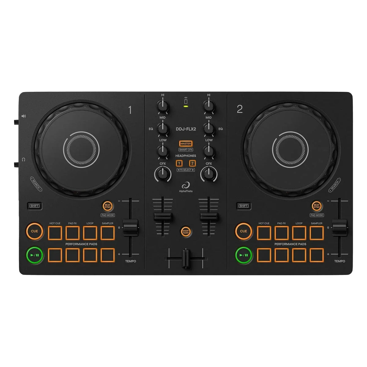 AlphaTheta DDJ-FLX2 with Pioneer DJ HDJ-CUE1 Headphones
